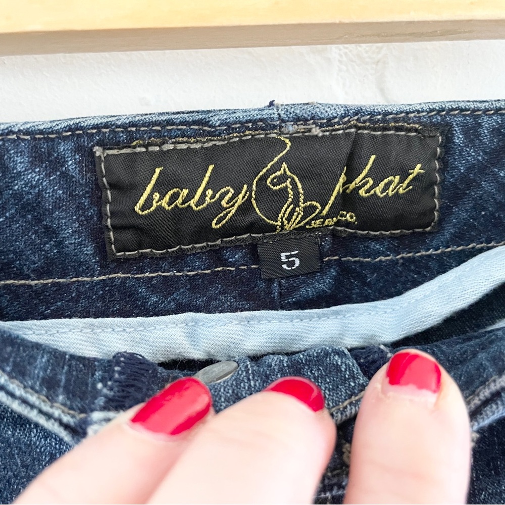 Baby Phat Y2K Denim Micro Mini Skirt Low Rise McBling Logo Embroidered S - Picture 9 of 15